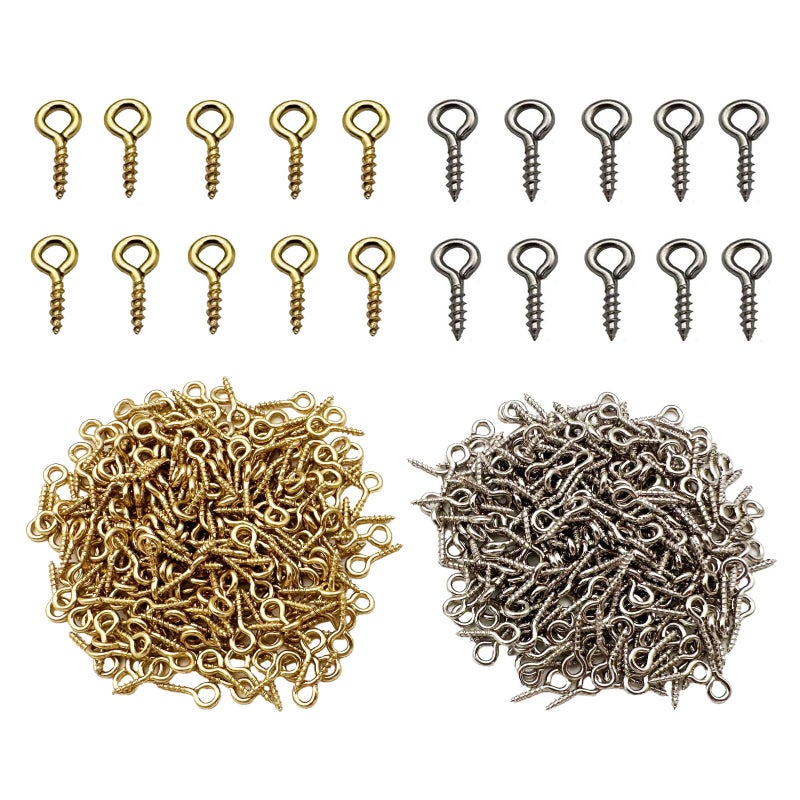 IDEALSV Small Mini Eyes Screw-in Hooks Jewelry Eye Pin,Silver+Gold Colors (500 PCS) - Image 1